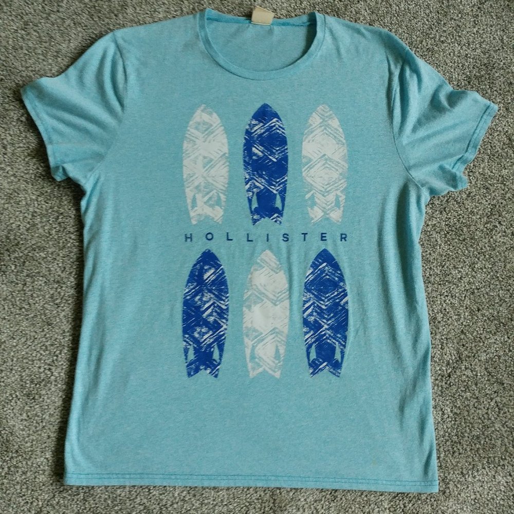 ***HOLLISTER California Men's Graphic T-Shirt Short Sleeve Light Blue Surf β¦